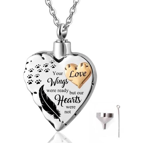 Heart Urn Necklace for Ashes with Pet Paw Cremation Jewelry for Ashes -Your Wings were Ready Our Heart was Not