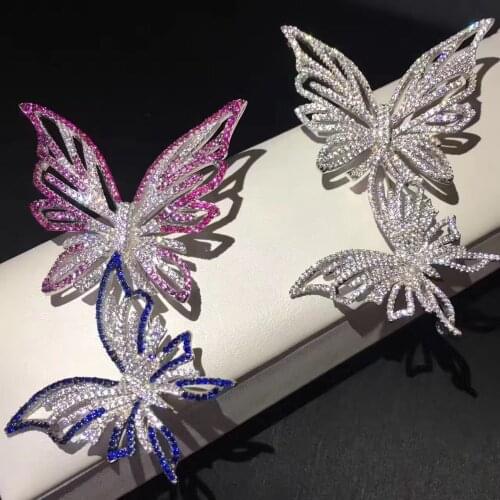 Insect butterfly brooch pins 925 sterling silver with cubic zircon double butterfly pave stone fine jewelry free shipping