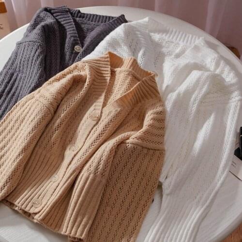 Long Sleeve Knitted Sweater Cardigan Women Korean Fashion Y2k Short Coat Female 2021 Autumn Pure Color Tops Button Up Design