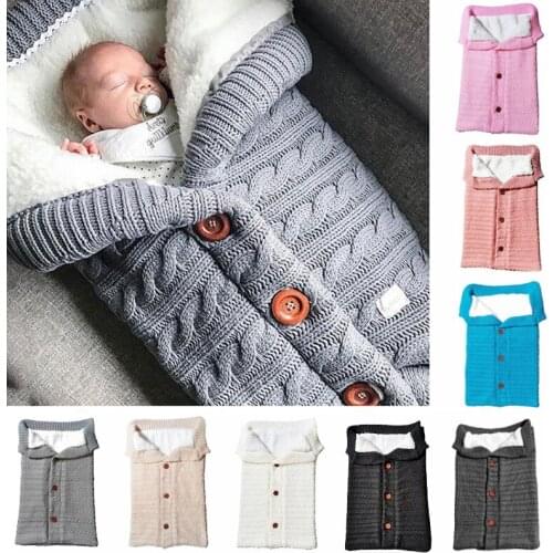 Newborn Baby Winter Warm Fluffy Sleeping Bag Infant Button Knit Outdoor Swaddle Cart Stroller Wrap Toddler Blanket Sleeping Bags