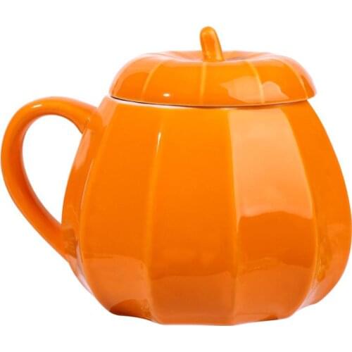 1 Pc Creative Pumpkin Shape Cup Ceramic Cup Coffee Milk Cup Halloween Water Cup for Home Office (Orange)