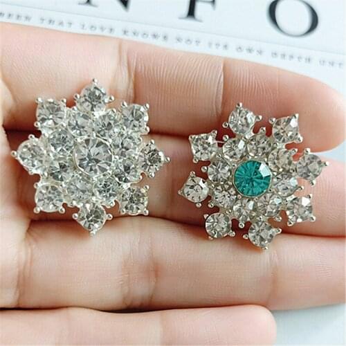 10 PCS 27mm Metal Alloy Silver Plated Crystal Rhinestones Flowers DIY Hair Accessories For Jewelry Making