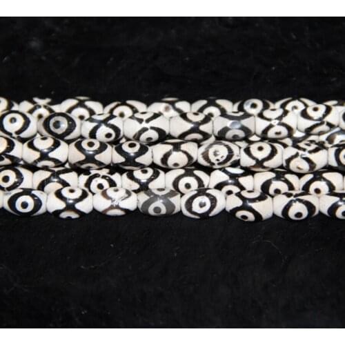 10x14mm 3Eyes Tibetan Necklace Rice Beads Tibetan Mystical Onyx Dzi Gems Stone Tibetan Matte Turtleback Drum Beads