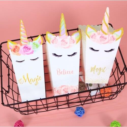 12pcs Unicorn Popcorn Boxes Popcorn Bags Wedding Decoration Birthday Party Unicornio Party Baby Shower Baptism Favors