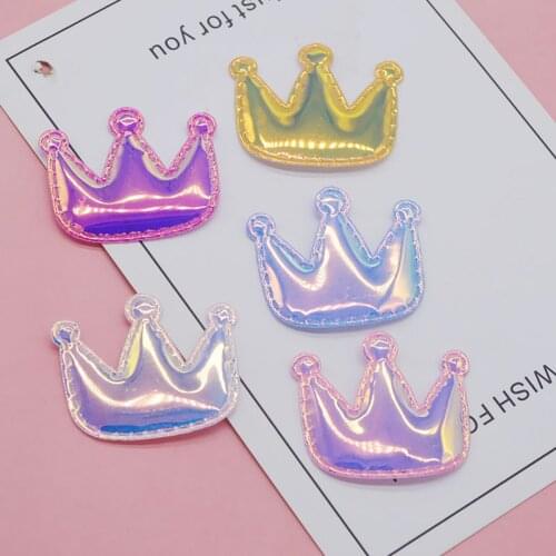 50pcs/lot 4*3.2cm Pu shiny crown Padded Appliques For Bow Clip Accessories DIY Kid patches