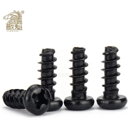 50pcs Cross Recessed Pan Head Flat Tail Self-tapping Screw M1.2 M1.4 M1.7 M2 M2.3 M2.6 M3 M4 Black Carbon Steel Phillips Screw