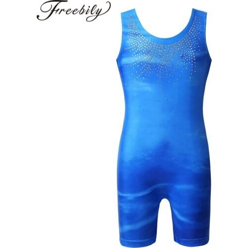Girls Ballet Leotard Rhinestone Sleeveless Ballet Dance Gymnastics Leotard Jumpsuit Unitard Child Costumes Biketard Dance Wear