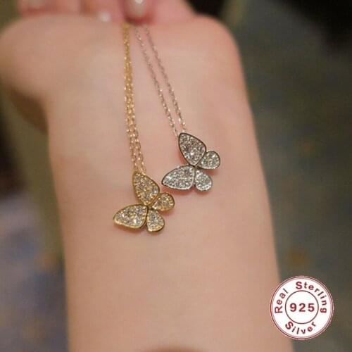 CCFJOYAS 925 Sterling Silver 14K Gold Plated Small Butterfly Pendant Necklace Simple Temperament Clavicle Chain Necklace
