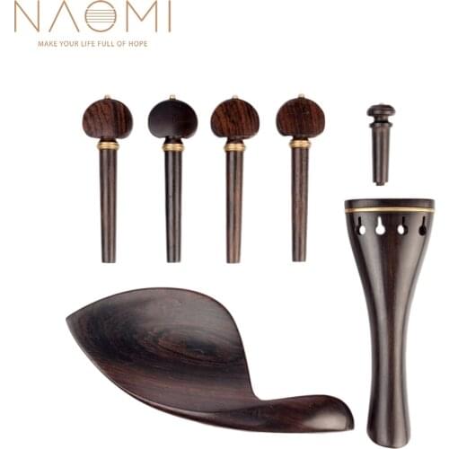 NAOMI Hill Style 4/4 Ebony Violin Parts Tailpiece +Turning Pegs+Endpin+Chinrest Ebony Wood Violin Accessories For 4/4 Violin SET