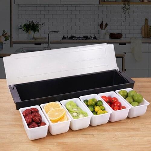 3/4/5/6 Compartment Condiment Dispenser Bar Fruit Caddy Cocktail Garnish Tray Kitchen Spices Storage Holder Accessories