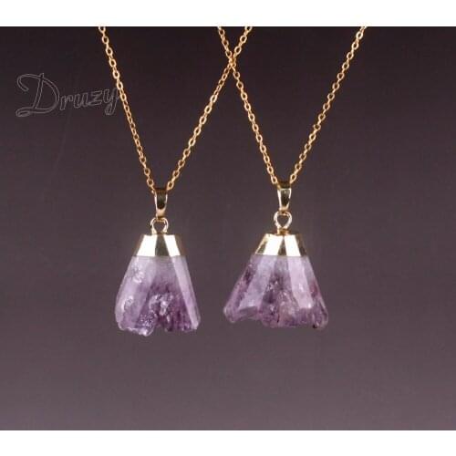 Druzy Gold-color Natural Amethyste Chokers Quartz Crystal Stone Irregular Shape Chakra Healing Stone Pendant Necklace