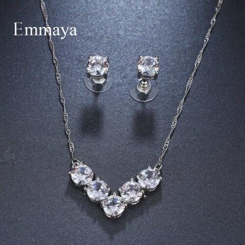 Emmaya Brand Gorgeous Fashion AAA Cubic Zircon Round Crystal Earrings Necklace Set For Women Elegance Bride Jewelry Gift