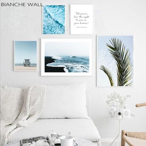 Sea Waves Wall Art Canvas Painting Leaf Ocean Beach Seascape Nordic Posters and Prints Decorative Quote Picture Home Decoration