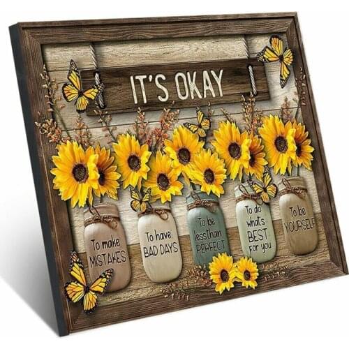 Butterfly Sunflower Wall Art Painting Creative Framed Ornament for Home Living Room Bedroom Decoration 30x20cm WWO66