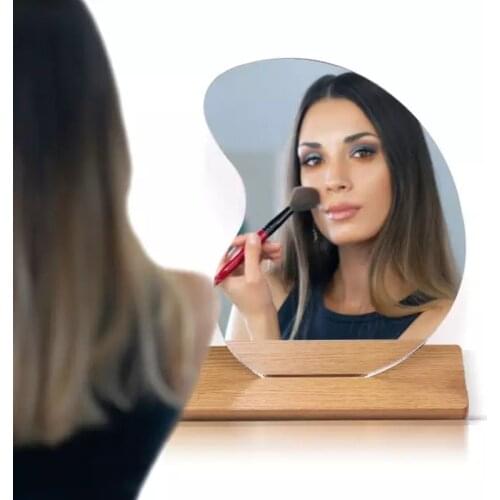 Korea Acrylic Makeup Mirror desktop with Wooden Base Ins Irregular Decorative Standing Mirror for Girls Bedroom Cosmetic Tool