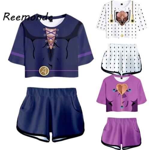 Anime Jojo Bizarre Adventure Suits Cosplay Costume Girls Jojo T-shirt Shorts Sport Running Shorts Shirt Womens Sets Tracksuit