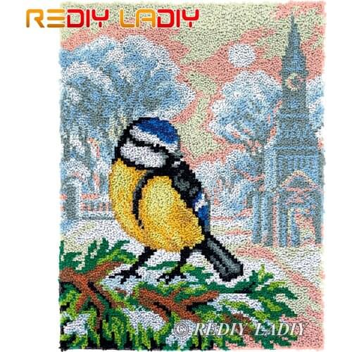 Latch Hook Kits DIY Carpet Rug Robin Bird Plush Wall Tapestry Kits Crochet Floor Mat Chunky Yarn Cushion Hobby & Crafts 61*81cm