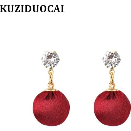 Kuziduocai New Fashion Jewelry 4 Colors Zircon Satin Ball Quaint Dangle Statement Drop Earrings For Women Brincos Aretes E-1557