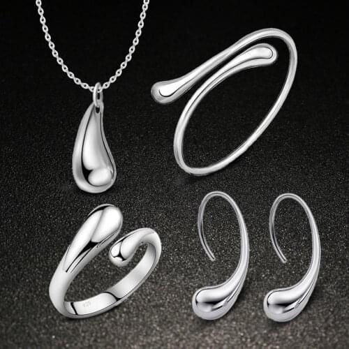 Fashion Water-drop Alloy Woman Jewelry Set Ring Necklace Open Bracelet Earrings