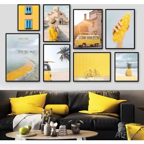 Seascape Building Girl Corn Pineapple Palm Wall Art Canvas Painting Nordic Posters And Prints Wall Picture For Living Room Decor