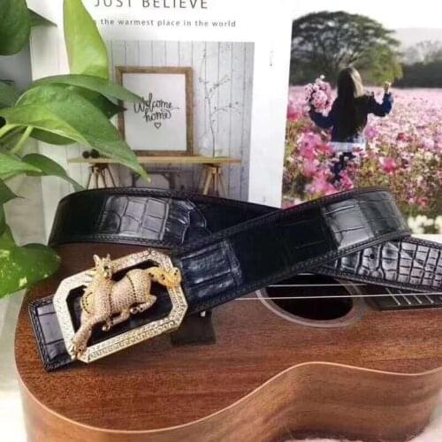 100% real genuine crocodile belly skin men belt with stainless steel buckle hardware gold or silver color men dress belts brown