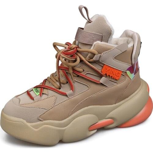 2021 new womens shoes warm cotton shoes thick-soled plus velvet sneakers high-top daddy shoes female ins tide