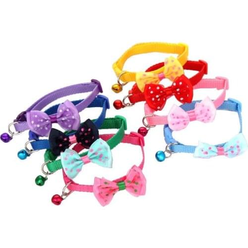 1pc Bow Decor Pet Collar Adjustable Dot Design Cute Bell Dog Collar Bow Kitten Collar Pet Supplies Clothing Accessories