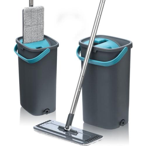 Microfiber Flat Squeeze Mop Bucket for Floor Cleaning 360 Rotated Head Self-Wringing Mop Bucket System with 4 Reusable Mop Pads
