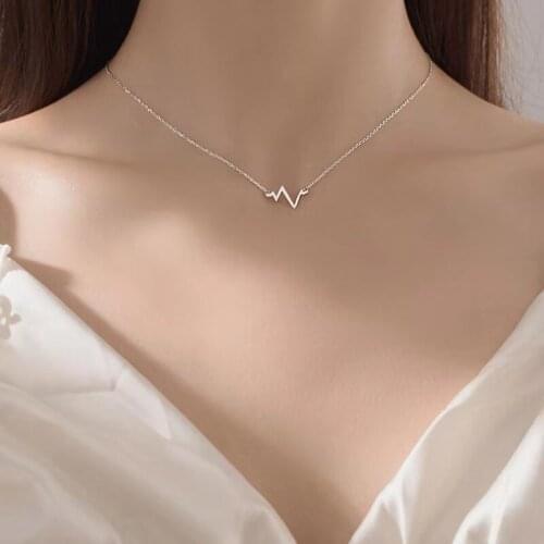 Silver Plated Electrocardiogram Pendant Necklace Simple Charm Women Creativity Clavicle Chain for Women Fashion Party Jewelry