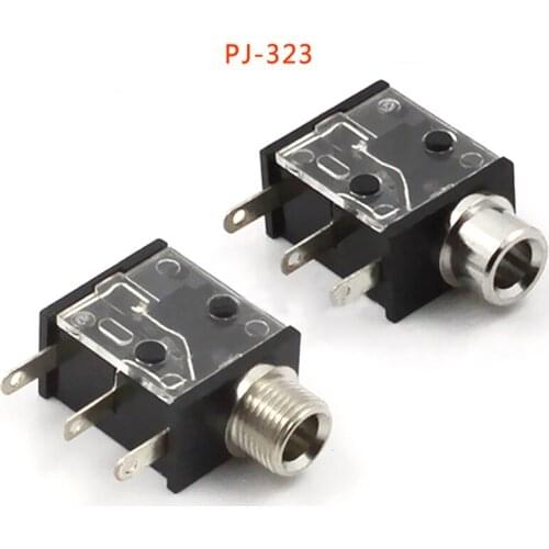 5pcs Jack 3.5mm Headphone Connector Audio Socket Transparent Cover Metal Head PJ-323M Three-pin Sound Card Dedicated
