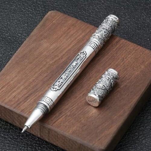100% S925 silver, Thai silver gold hoop, six-character mantra, wishful auspicious cloud silver pen, signature pen, business gift