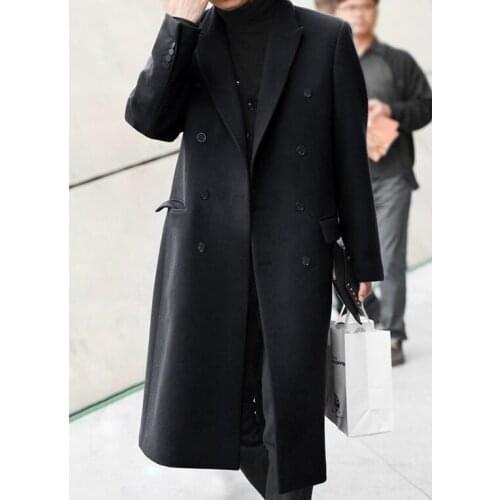 Woolen Mens coat winter star with the same casual loose mid-length large size woolen coat