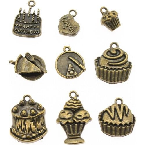 WYSIWYG 40g Antique Bronze Color Zinc Alloy Random Mix Styles Cake Charms DIY Handmade Craft For Jewelry Making