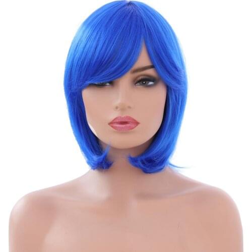 BESTUNG Blue Short Bob Hair Wigs with Bangs Synthetic Colorful Blue Costume Cosplay Wig for Women