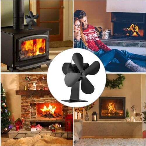 1 pc Black Stove Fan 4 Blade Fireplace Fan Eco Fan Stove Fireplace Fire Heat Powered Circulating Fan Fuel Saving Wood Burner Eco