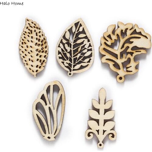 30pcs Leaf Theme Wooden Chips pendant Scrapbooking Carfts Handmade Home Party Decor Accessory Art Graffiti Painted 20-40mm