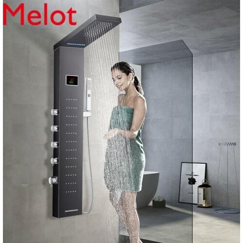 304 Stainless Steel Shower Panel Natural Black Shower Head Set Copper Shower Faucet Bathing Machine Bath Column