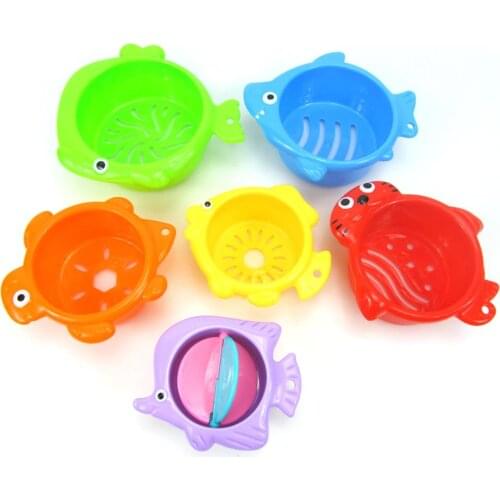6Pcs/Set Marine Fish Animal Colorful Stacking Cups Baby Bath Intelligent Toy New