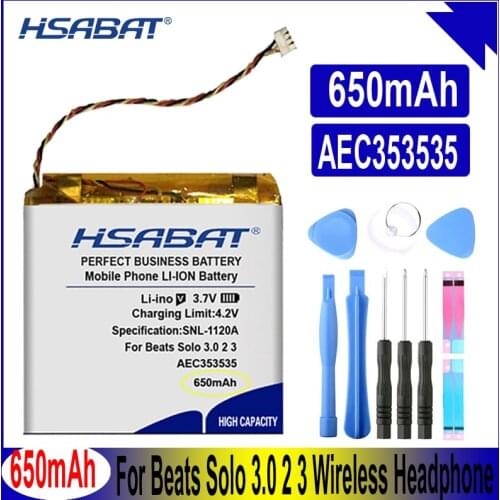 HSABAT AEC353535 650mAh Battery for Beats Solo 3.0 2 3 Wireless Bluetooth Headset New Battery Solo2 Solo3 Batteries