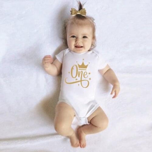 One Year Baby Birthday Bodysuits Cotton Short Sleeve Baby Boys Girls Rompers Jumpssuit Toddler Baby Birthday Gifts Clothes 0-24M
