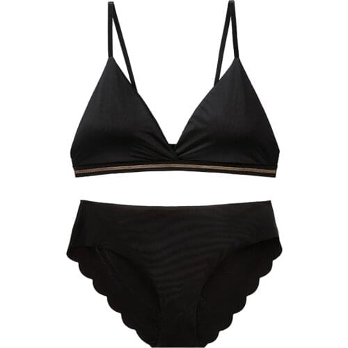 1 Set Woman Bra Panties Set Seamless Lingerie Underwear For Women Ice Silk Bralette Active Wire Free Bras Thongs Ladies BANNIROU