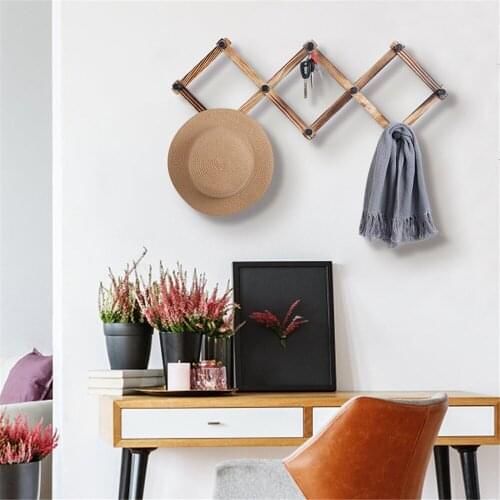 Wooden Rhombus Folding Wall Hanging Display Hanger 10 Hook Hat Scarf Clothing Hook