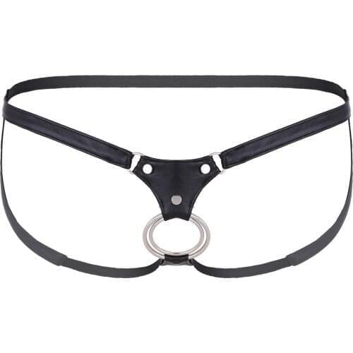 Men Tanga Sexy Erotic Lingerie Gay Porno Panties Open Back Hollow Out Jockstrap Low Waist Bikini G-string Underwear Metal Rings