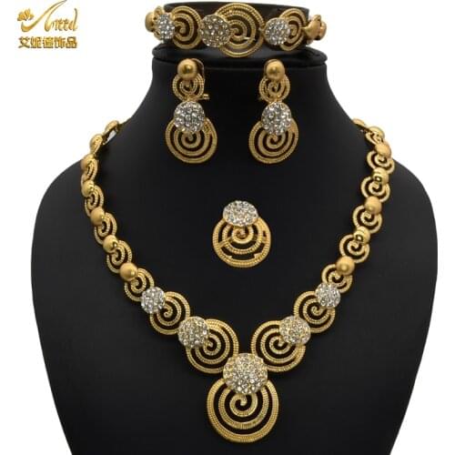 Dubai Jewelry Sets For Women Bridal Luxury Necklace Earrings Bracelet Ring Indian African Wedding Gold Plated 24K Jewelry New