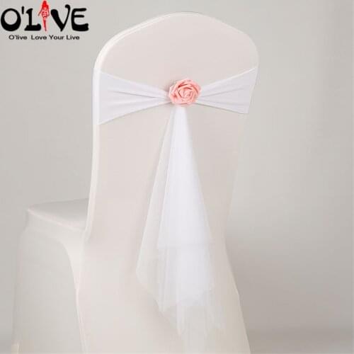 Elastic Chair Decoration Bow Rose Flower Wedding Chair Sashes Organza Chair Cover Tie Knot Band Banquet Venue Wedding Party Prop