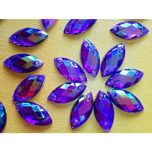 Purple AB colour Sew on Acrylic Crystal 7*15mm Rhinestone Navette Shape Flatback strass Diamond Gemstone wholesale 300pcs
