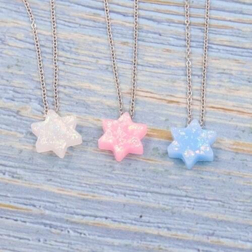 Fnixtar Stainless Steel Chain Star of David Opal Pendant Necklace 2018 Summer Newest Synthetic Resin Opal Necklaces 2Piece/lot