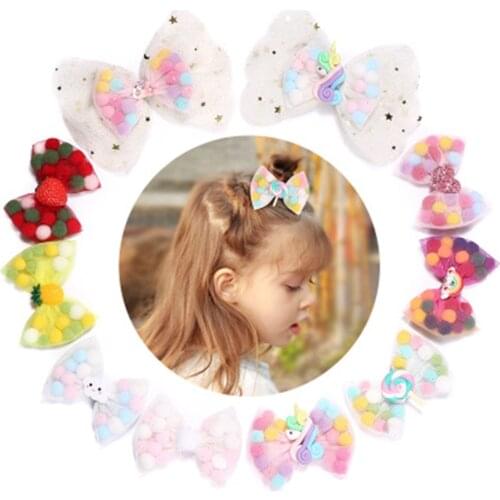 Bow Net Yarn Hair Clip Baby Girl Cute Unicorn Side Clip Cartoon Lollipop Child Hair Clip