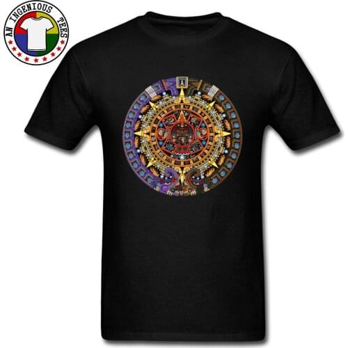 Catholicism Indians Aztec Calendar Sun Stone Classic T Shirt Men Old Style Patterns Cotton Slim Fit Tops & Tees Camisa Father