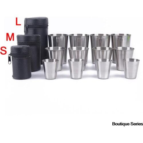 Outdoor Camping Cup Tableware 30ml/70ml/170ml Travel Cups Set Stainless Steel Cover Mug Drinking Coffee Tea Beer With Case